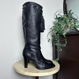 Vintage 90s 2000s knee high chunky round toe high heel boots size 8.5